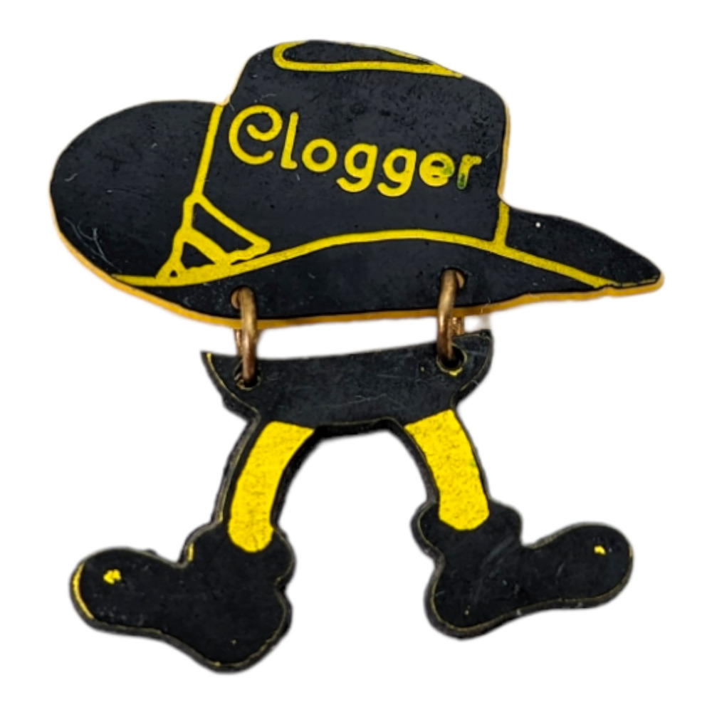 Clogger Shoe Maker ? Dancer ? Hat W/ Dangling Legs & Boots Vtg Brooch Lapel Pin